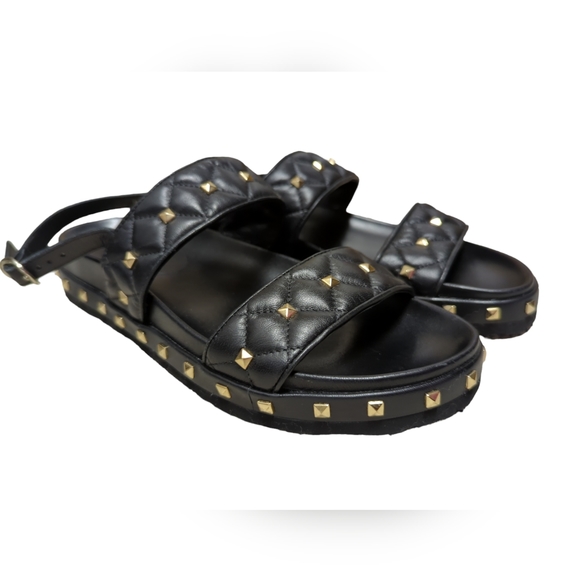 ✨NWOT✨ Women's/Black/Leather/Quilted/Studded/Metallic/Sandal/Sz 9 - Picture 2 of 7